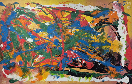 Zmajev poljub, akril-platno, 130x80 cm, 2025, Dušan Jemec